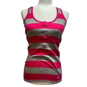 Nike‎ The Athletic Dept Womens Henley Racerback Tank Top Pink Striped Cotton M